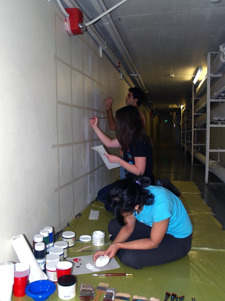 Dunster residents add some color to Dunster by painting the basement corridors Sunday afternoon.  This event was sponsored by Dunster HoCo.