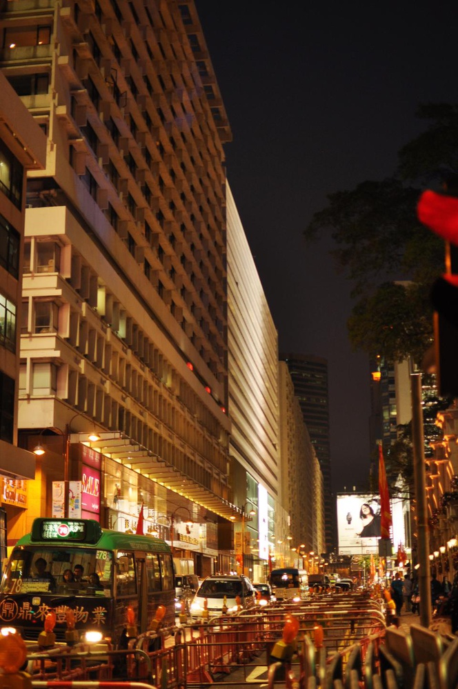 Harbor City Mall in Tsim Sha Tsui, Hong Kong as dusk approaches.