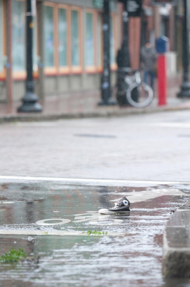 In the aftermath of Tropical Storm Irene, litter of all sorts was scattered in the streets around campus.   