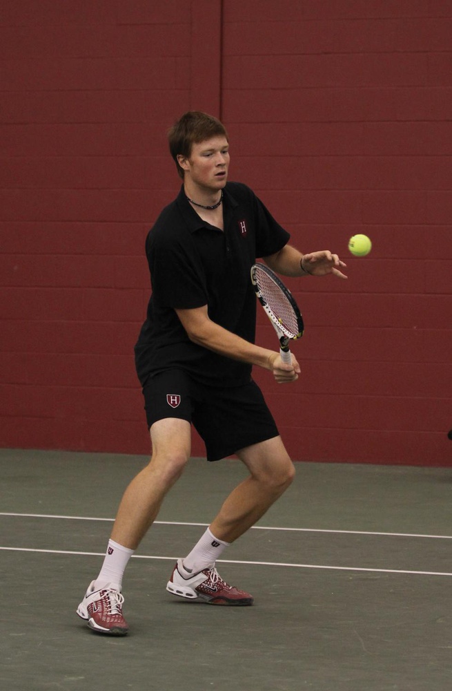 Shown here in earlier play, sophomore Casey MacMaster joined with freshman Denis Nguyen to make up the top seeded doubles team during this weekend’s Halloween Invitational, but the two fell in a walkover to Crimson rookies Henry Steer and Alex Steinroeder—who also won the Flight A singles.