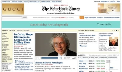 Cover image for Pinker on Homepage of The New York Times