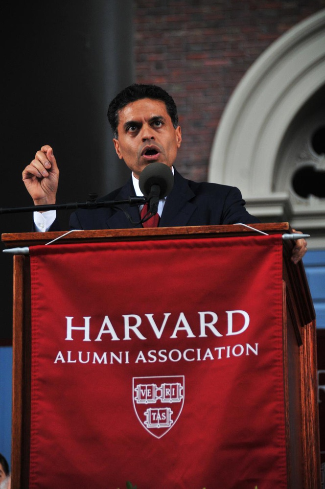 Renowned author, editor-at-large, and television host Fareed Zakaria PhD '93 addresses the thousands of parents, students, and alumni present at the afternoon exercises of the 361st Commencement. The ceremony took place on Thursday in Tercentary Theatre.