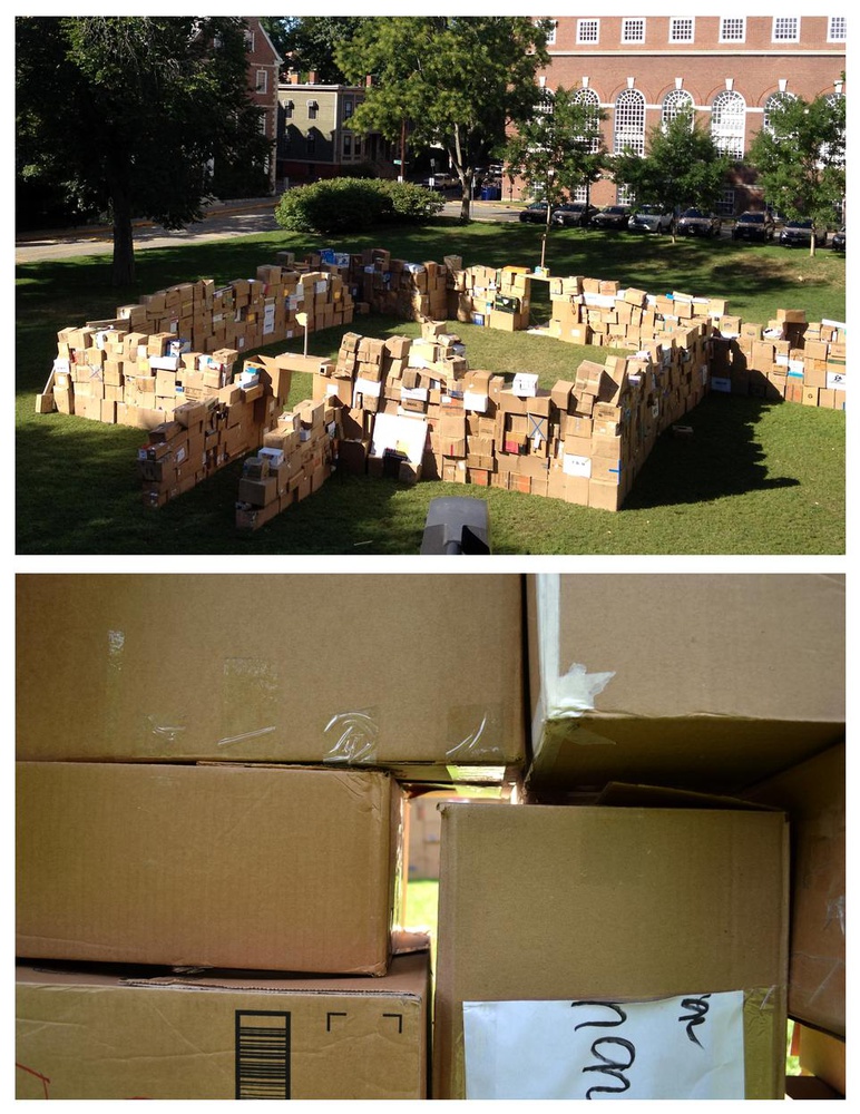 Boxes pile high in the MAC courtyard Sunday afternoon as students attempt to set a new box fort record.