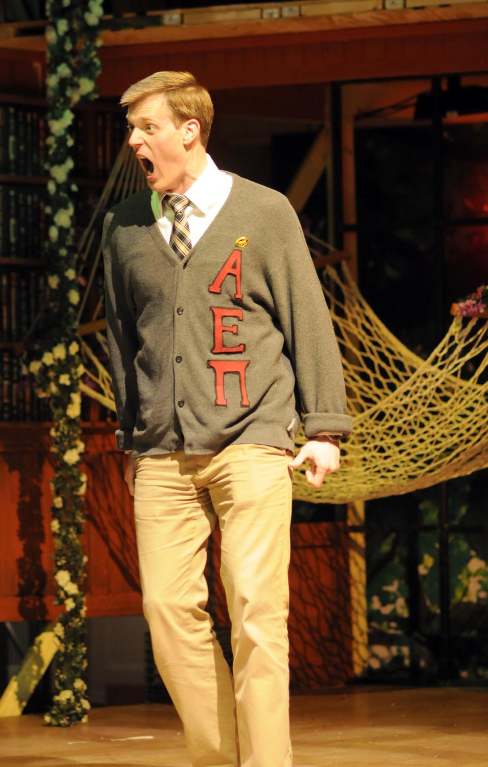 Demetrius, played by Ben Henry-Moreland, and Lysander (not pictured) face off in a heated exchange.