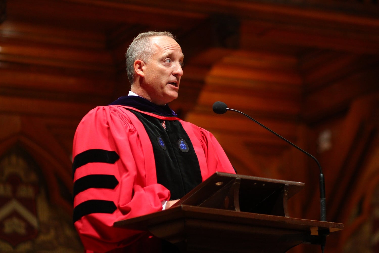 Dean Michael D. Smith speaks at the freshmen convocation for the Class of 2017 in Sanders Theater.