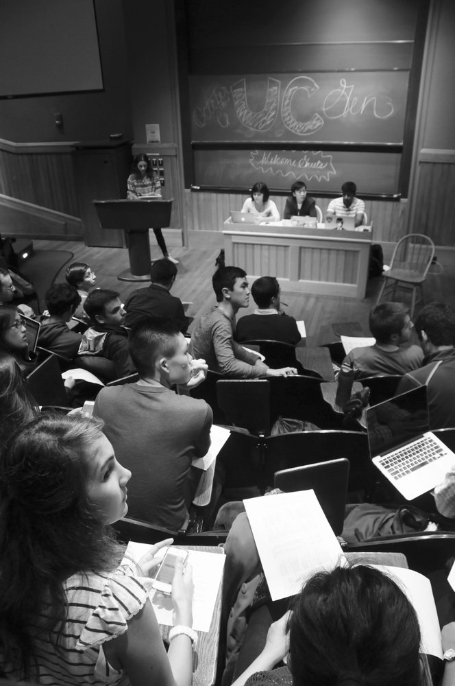 The Undergraduate Council discusses grants for student groups and better integration with faculty Sunday night in Sever Hall.