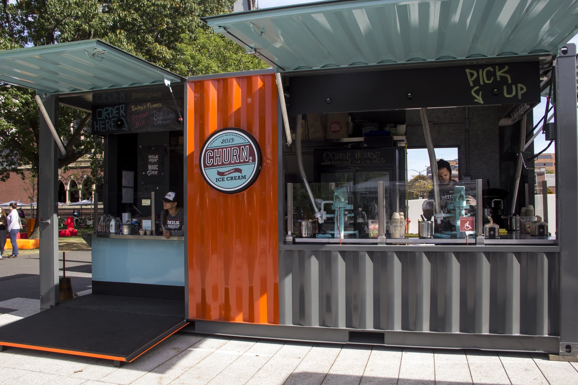 Churn, an ice cream shop located in the Science Center Plaza, is a food truck without the wheels. The shop makes ice cream with the help of liquid nitrogen, which eliminates the need to store any frozen ice cream.