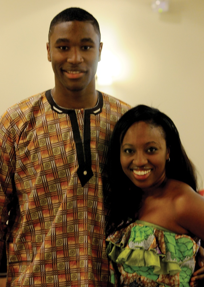 Freshmen Zena K. Edosomwan '17 and Osaremen F. Okolo '17 sport traditional clothing at the Nigerian Independence Day Gala. The fashion show was one of the night's most anticipated events.