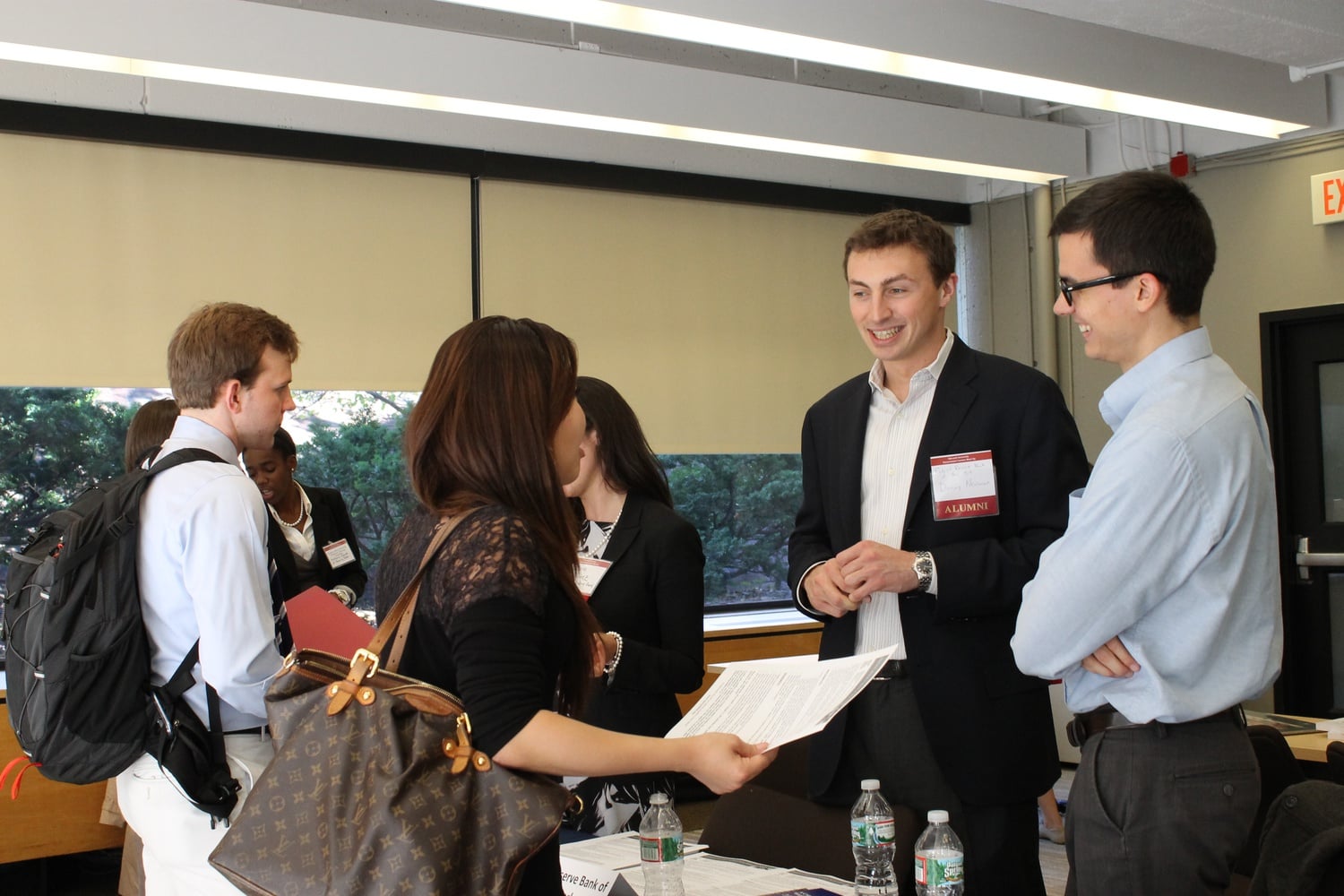 Students speak to professionals working in the federal, state, and local government on Friday in the HGSE Gutman Conference Center.  The Harvard Government Careers Student/Employer Meet-Up thinking about the shutdown was open to all students who are considering government jobs, internships, or fellowships.  