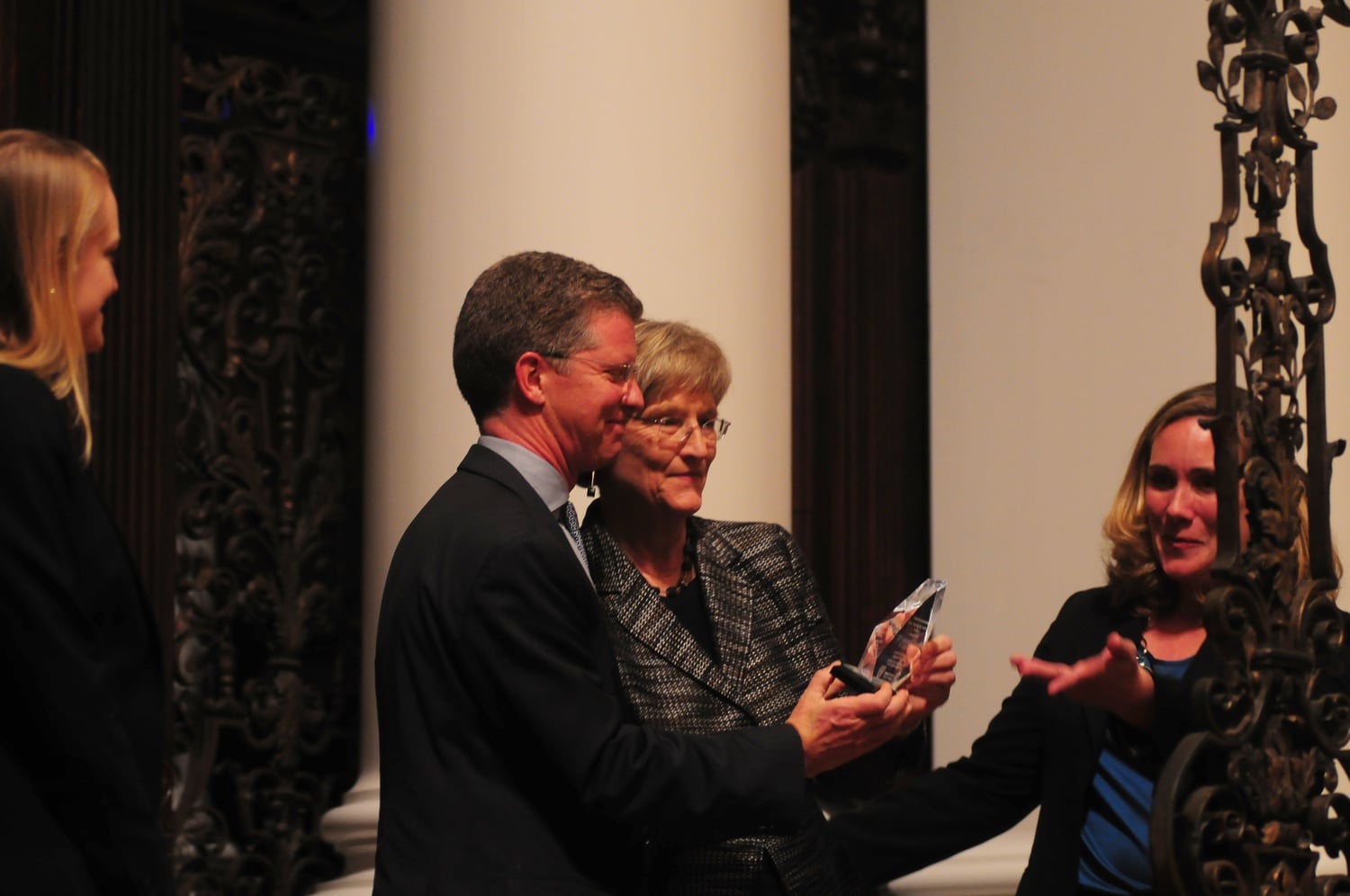 The Honorable Shaun Donovan, United States Secretary of Housing and Urban Development, is presented the 7th Annual Robert Coles "Call of Service" award by President Drew G. Faust. The lecture and presentation took place in Memorial Church Friday.