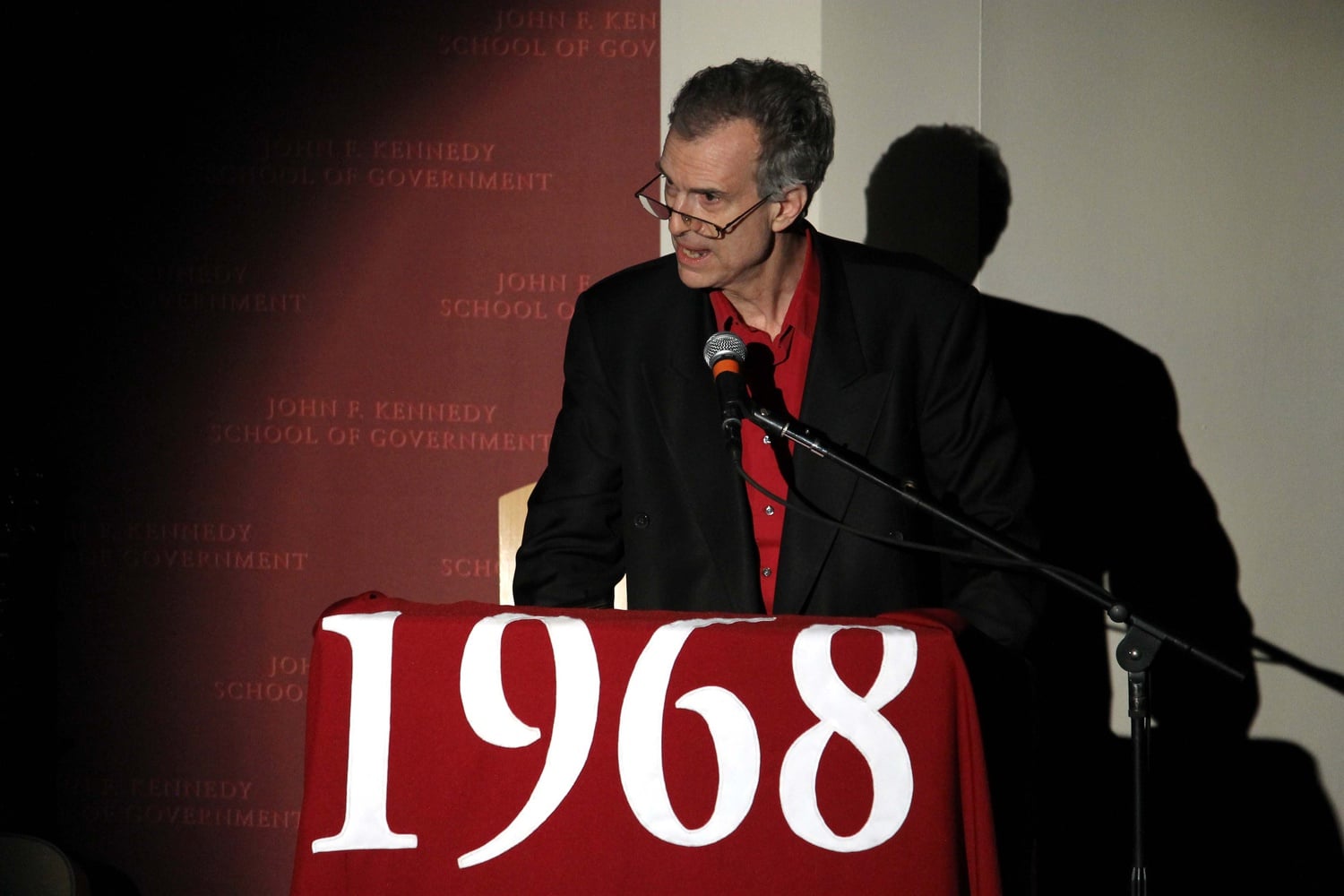 Stephen A. Michaels ’68 performs a personal anecdote at the Class of 1968’s 45th year reunion cabaret show on Saturday at the Harvard Kennedy School.  The show is the longest running class reunion show in Harvard history