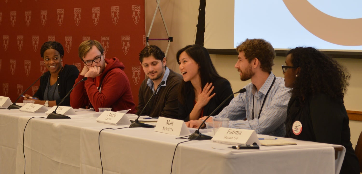 Members of the present Harvard Legal Aid Bureau answer questions in a town hall meeting at the 100th HLAB aniversary. The Harvard Legal Aid Bureau has been providing legal services to low-income individuals free of charge for the past century.  