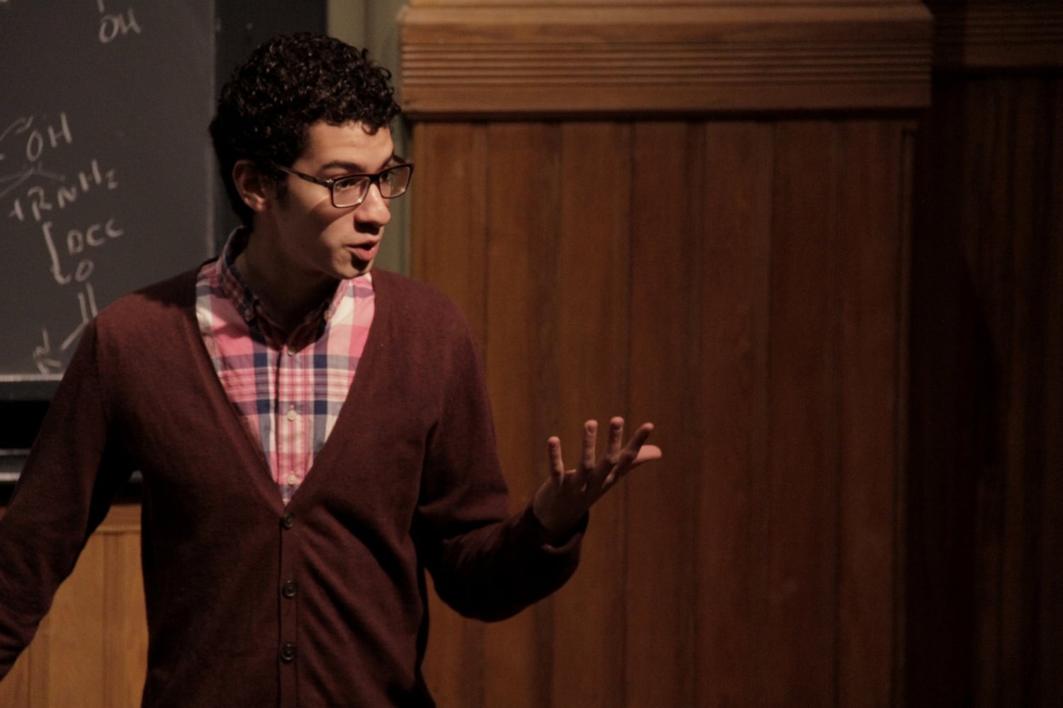 Gabriel H. Bayard '15 of the Responsible Investment at Harvard Coalition addresses the UC regarding potential legislation at its meeting on Sunday evening.
