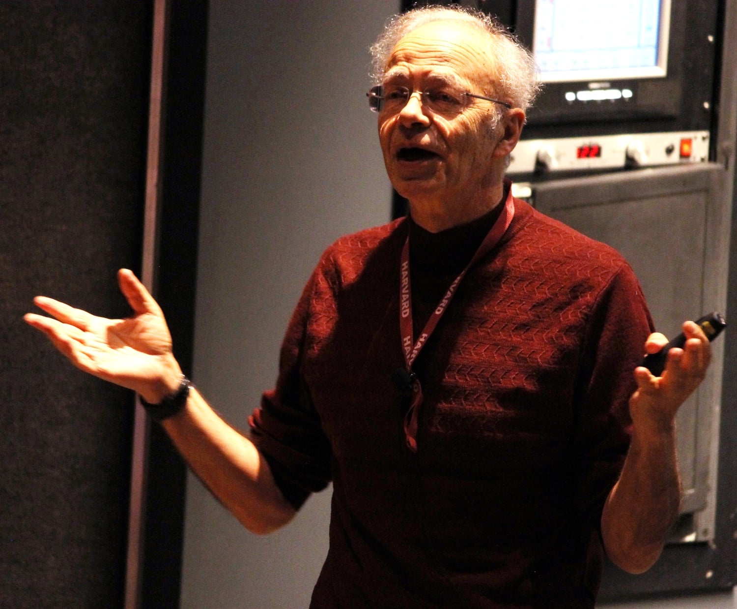 Peter Singer, Professor of Bioethics at Princeton University, speaks about doing as much we can at the Effective Altruism talk in the Science Center on Friday. 