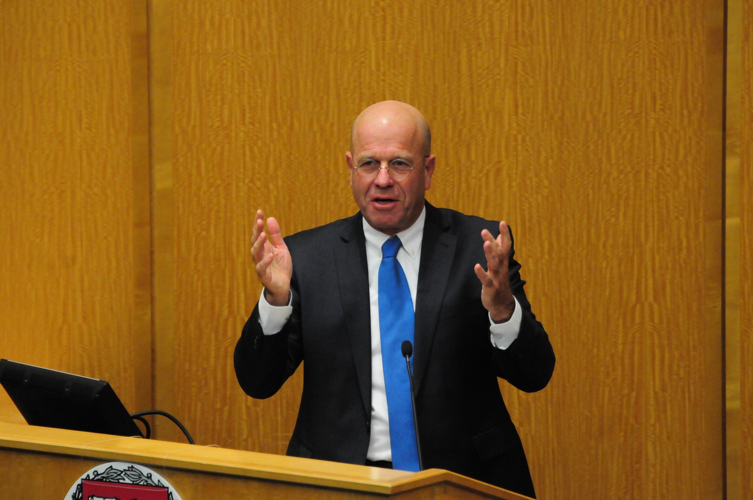 Avraham Burg, Israeli author, and former Speaker of the Knesset, speaks at the Weatherhead Center for International Affairs on Tuesday night.  
