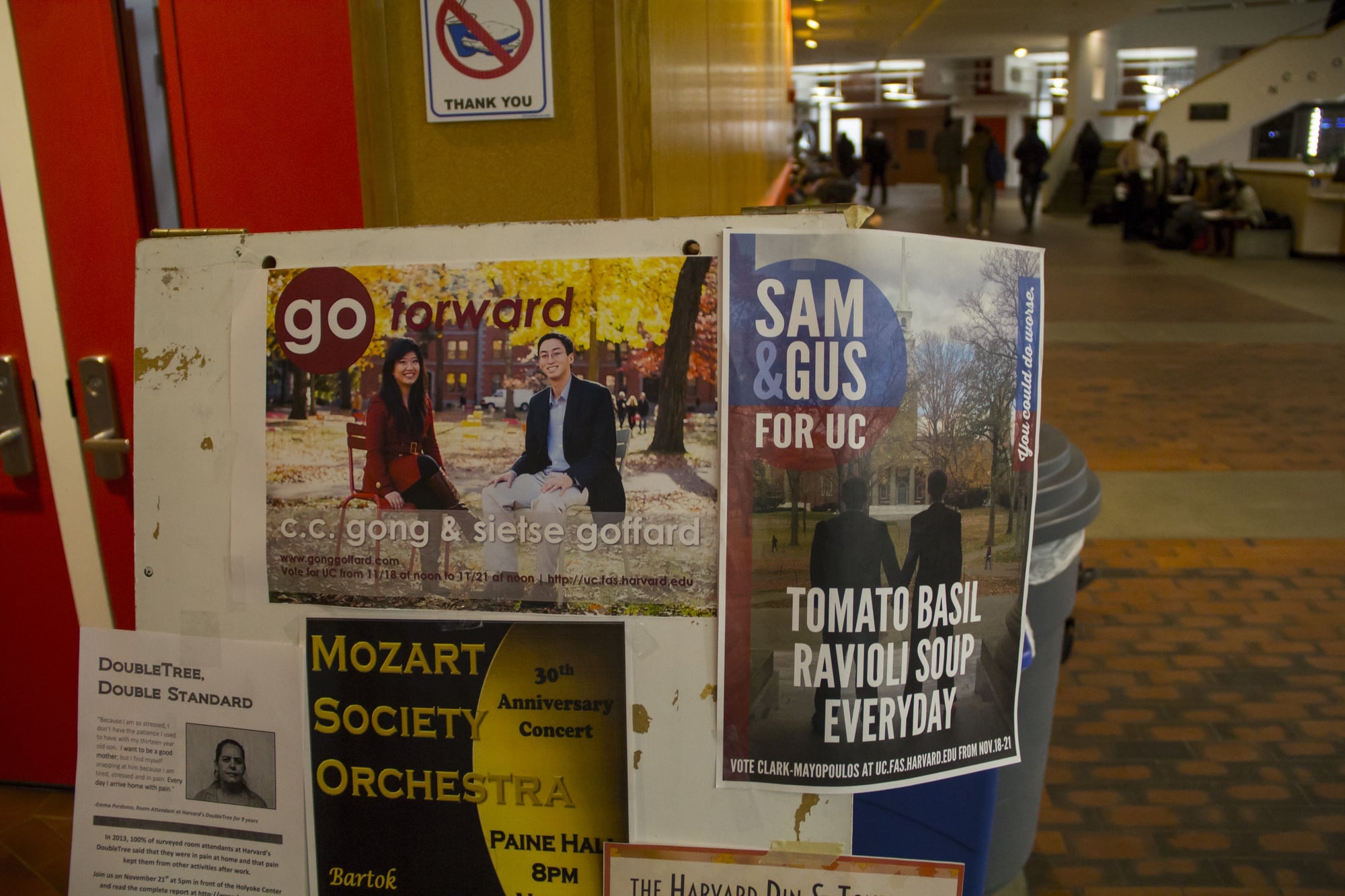 Posters for the UC presidential elections are posted in the Science Center. Campaigning began on Wednesday, and candidates quickly took to campus and the web to promote their platforms. 