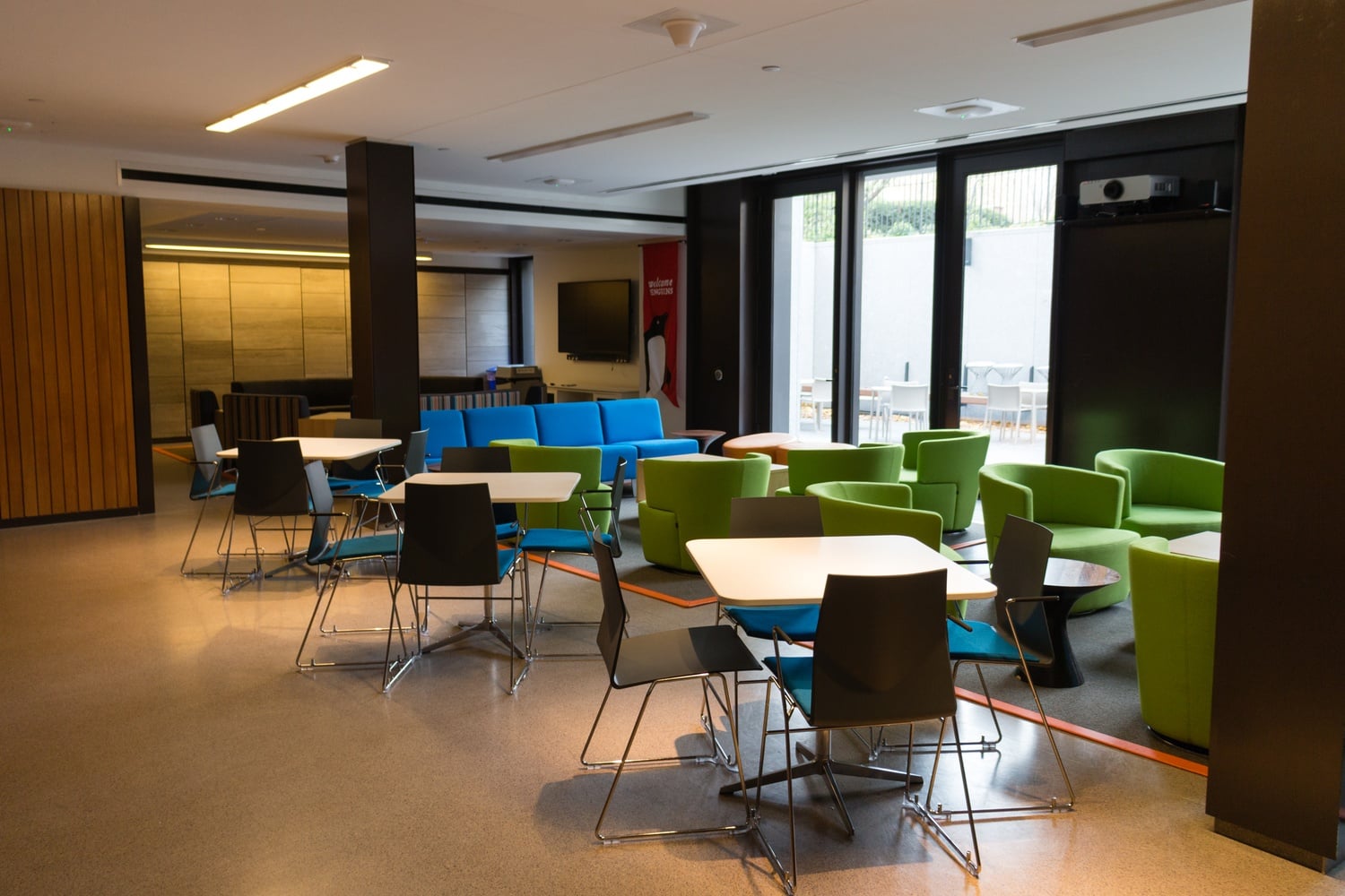 The basement of Stone Hall, once home to summer storage, was renovated to include conference and practice room space, as well as a new student lounge and smart classroom.