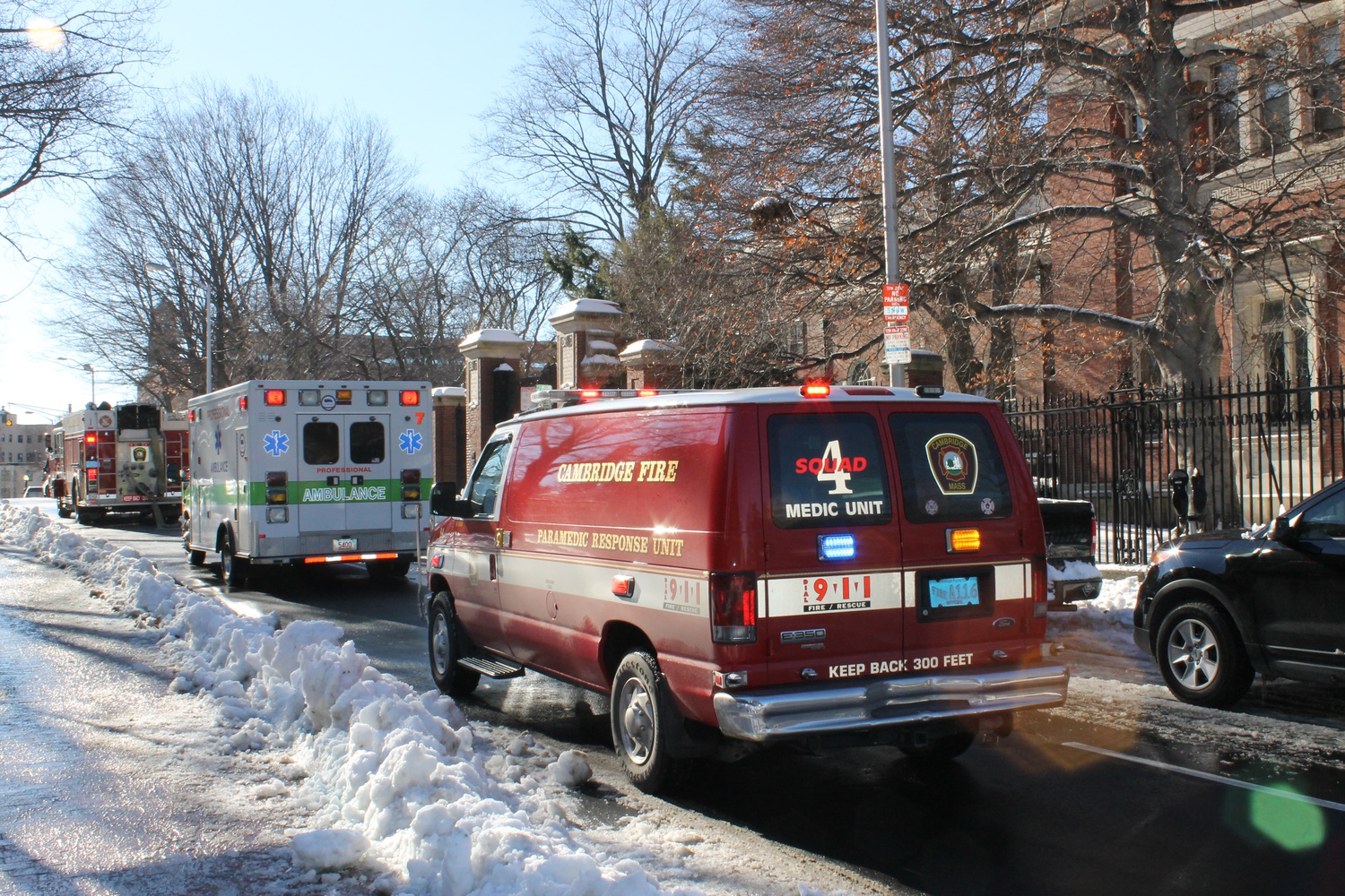 Authorities line Quincy St. behind Sever and Emerson halls, two of the buildings evacuated after HUPD received unconfirmed reports of explosives Monday morning.