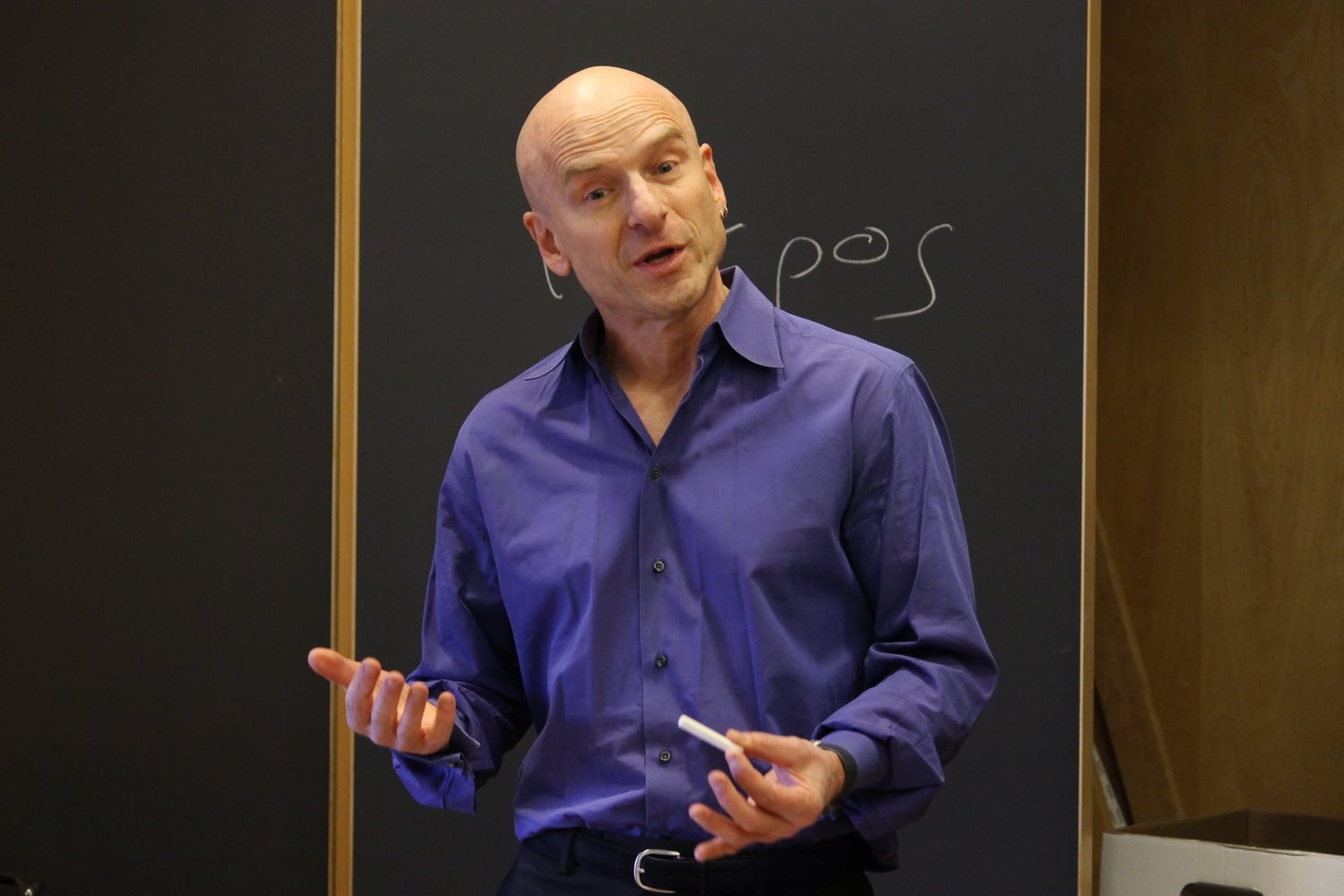 Jeffrey T. Schnapp, professor of romance languages and literatures, speaks about a collective learning experience in visual art during his new course Humanities Studio 2: "Homeless Paintings of the Italian Renaissance" in Boylston Hall on Jan. 29.  