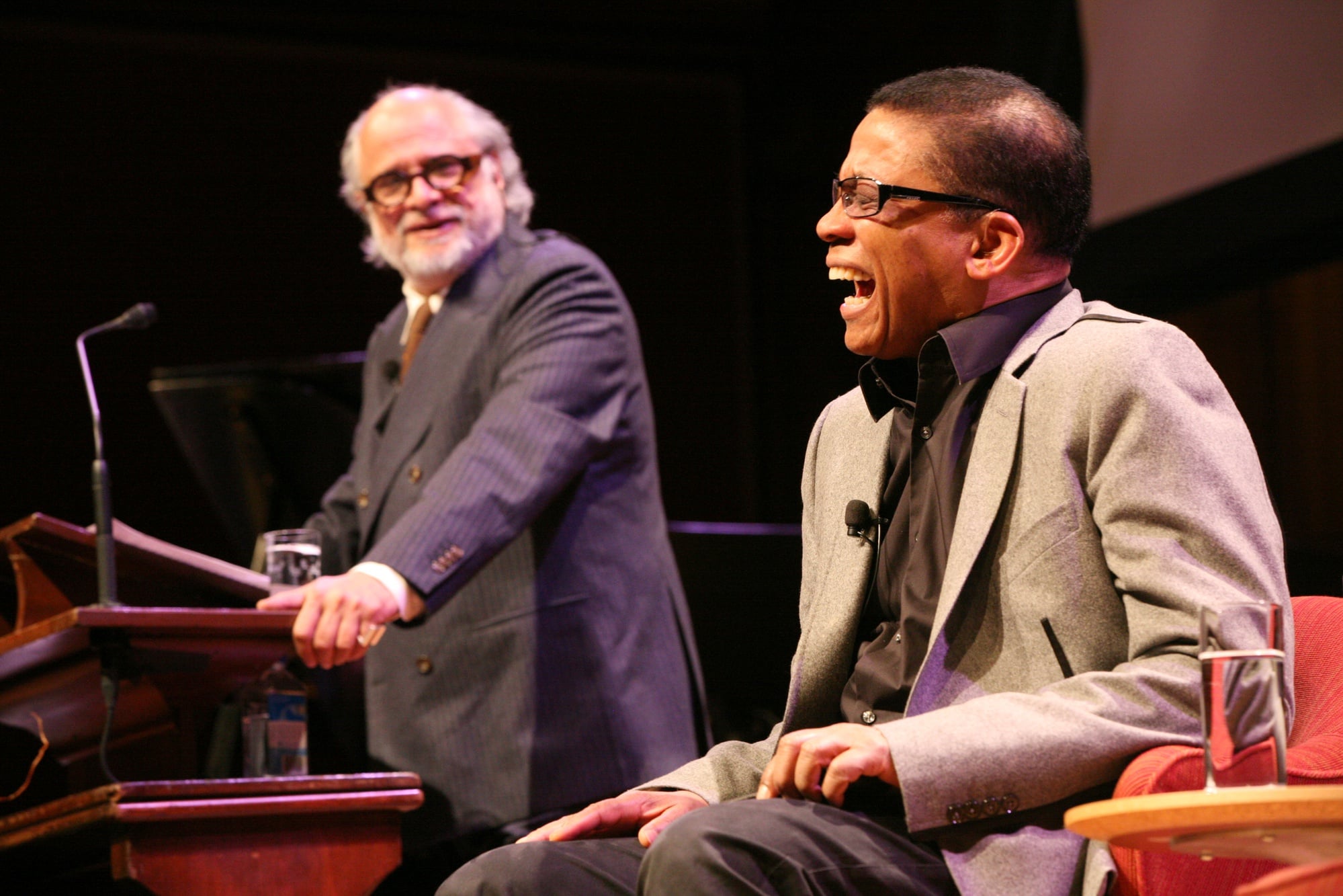 The 2014 Norton Lecturer, Herbie Hancock, bursts into laughter during the first set of his lecture series, ‘The Ethics of Jazz’ in Sanders Theatre on Feb 3. 