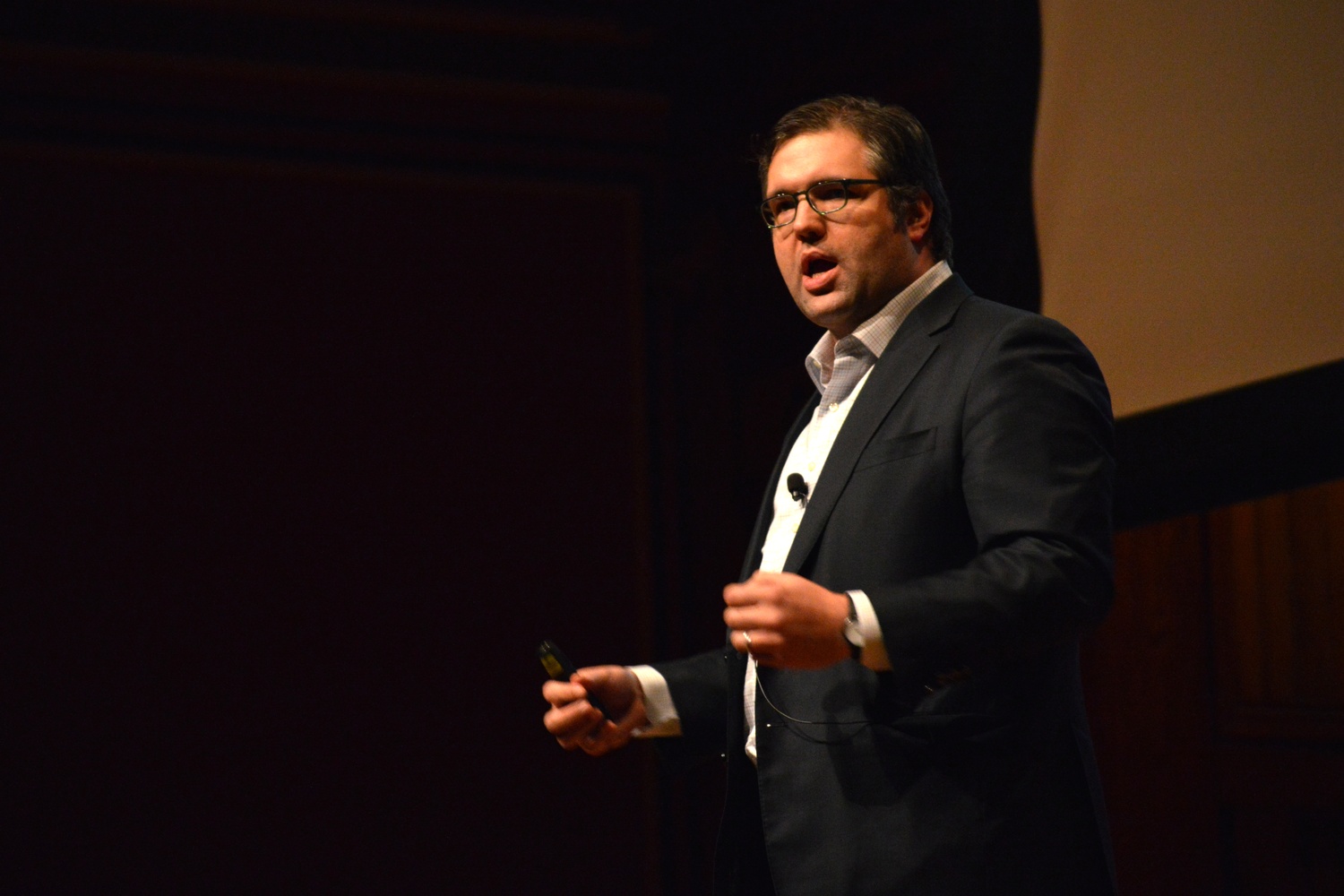 Nicco Mele speaks at the fifth annual rendition of Harvard Thinks Big on Wednesday evening. Six University professors spoke in the TED-styled event, with topics ranging from neurobiology to the implications of HarvardX. 