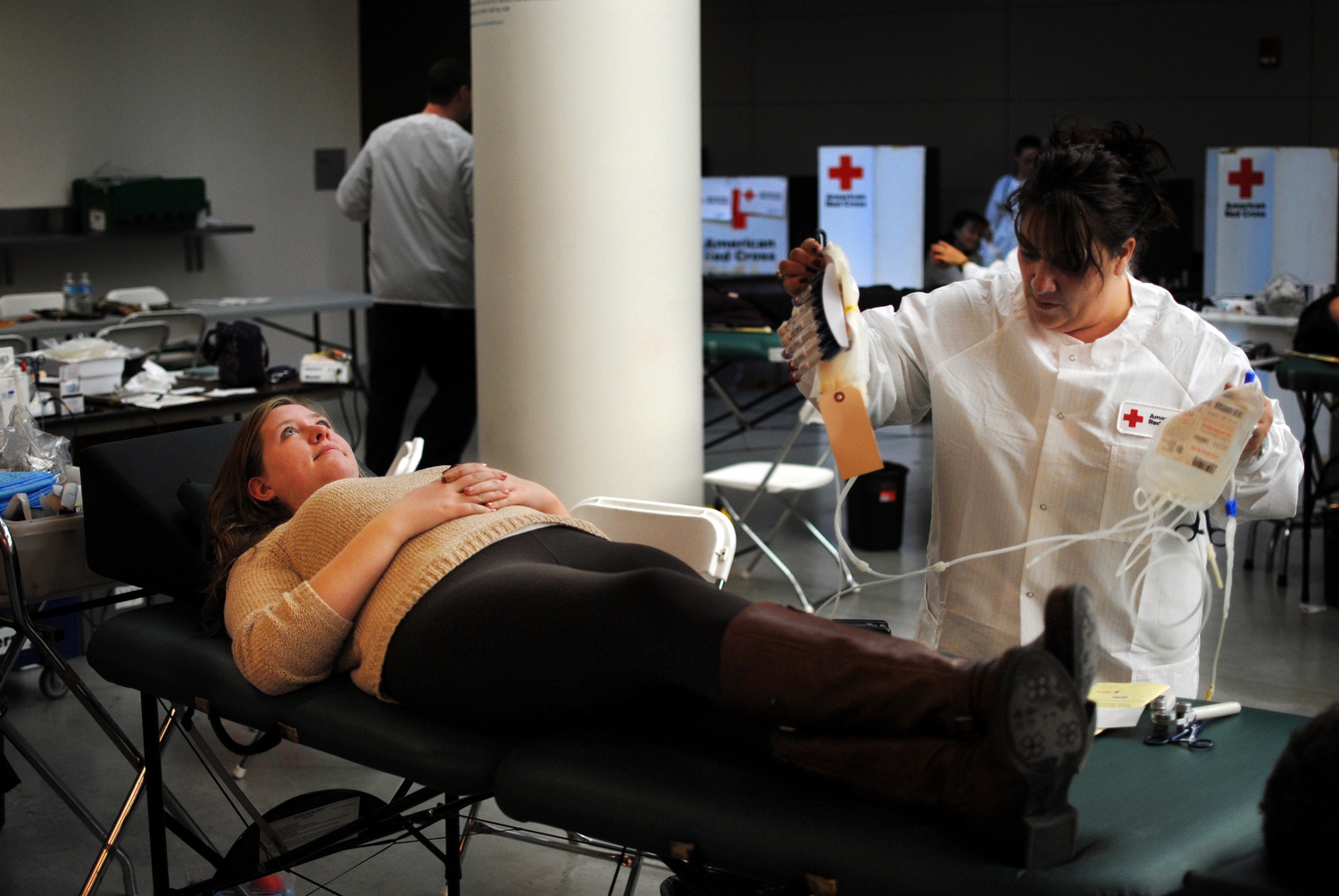 Catherine Curtis '17 gets ready to give blood to the Harvard Red Cross Blood Drive in the basement of Northwest Labs on Feb 10. The pop-up blood drive is open to the public and will continue until Feb 13. 