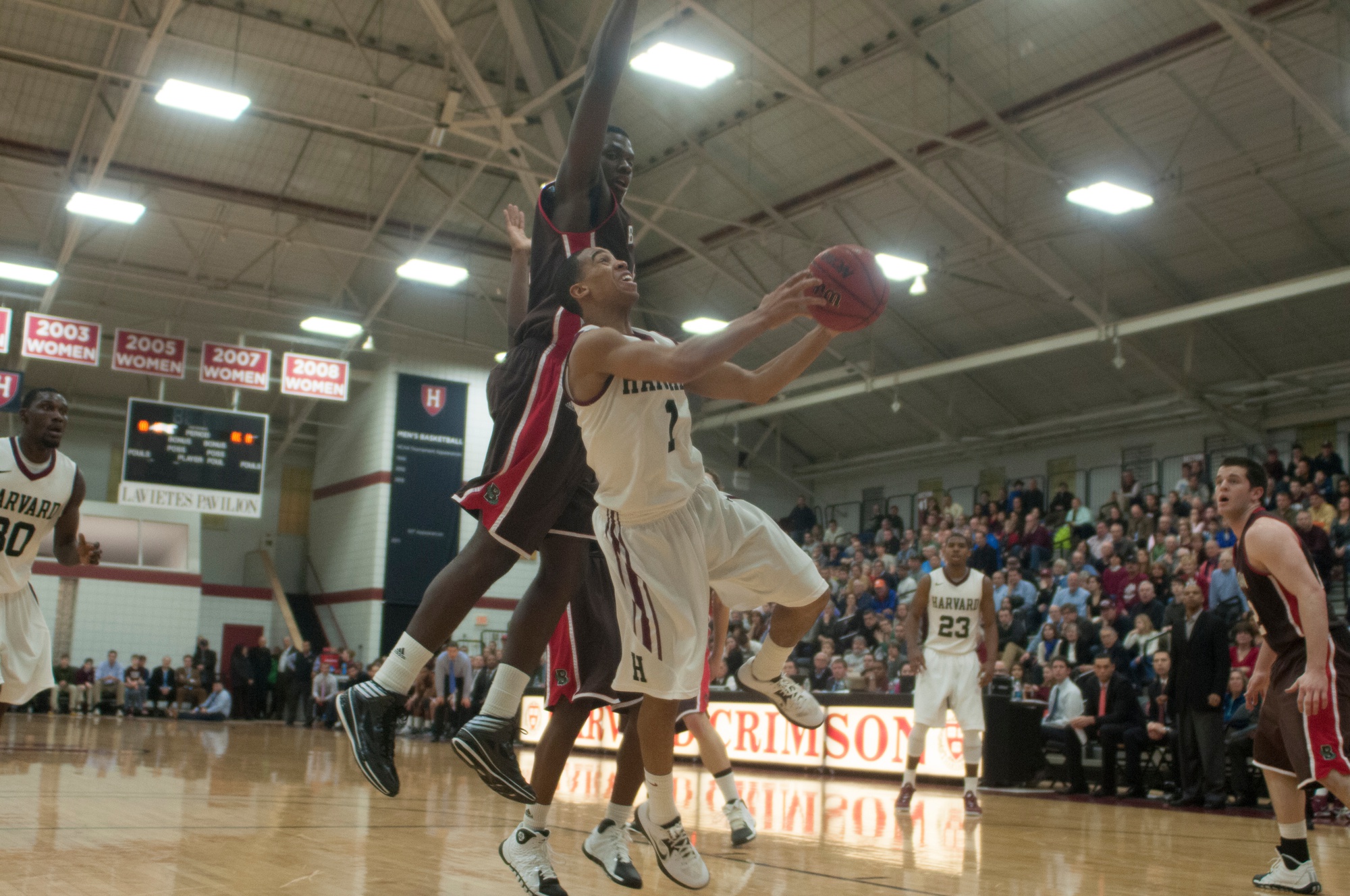 Siyani Chambers, seen here in earlier action, put up six points and six assists in the Crimson's 67-44 victory over the Big Red.