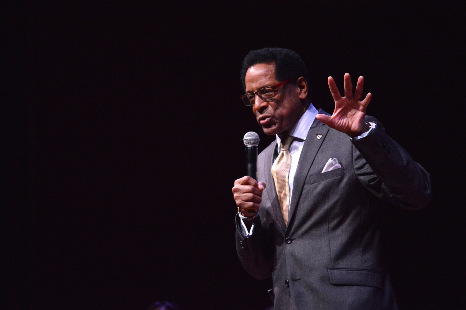 Harvard Foundation Director S. Allen Counter speaks to the crowd before the arrival of LL Cool J at the 2014 Cultural Rhythms event.