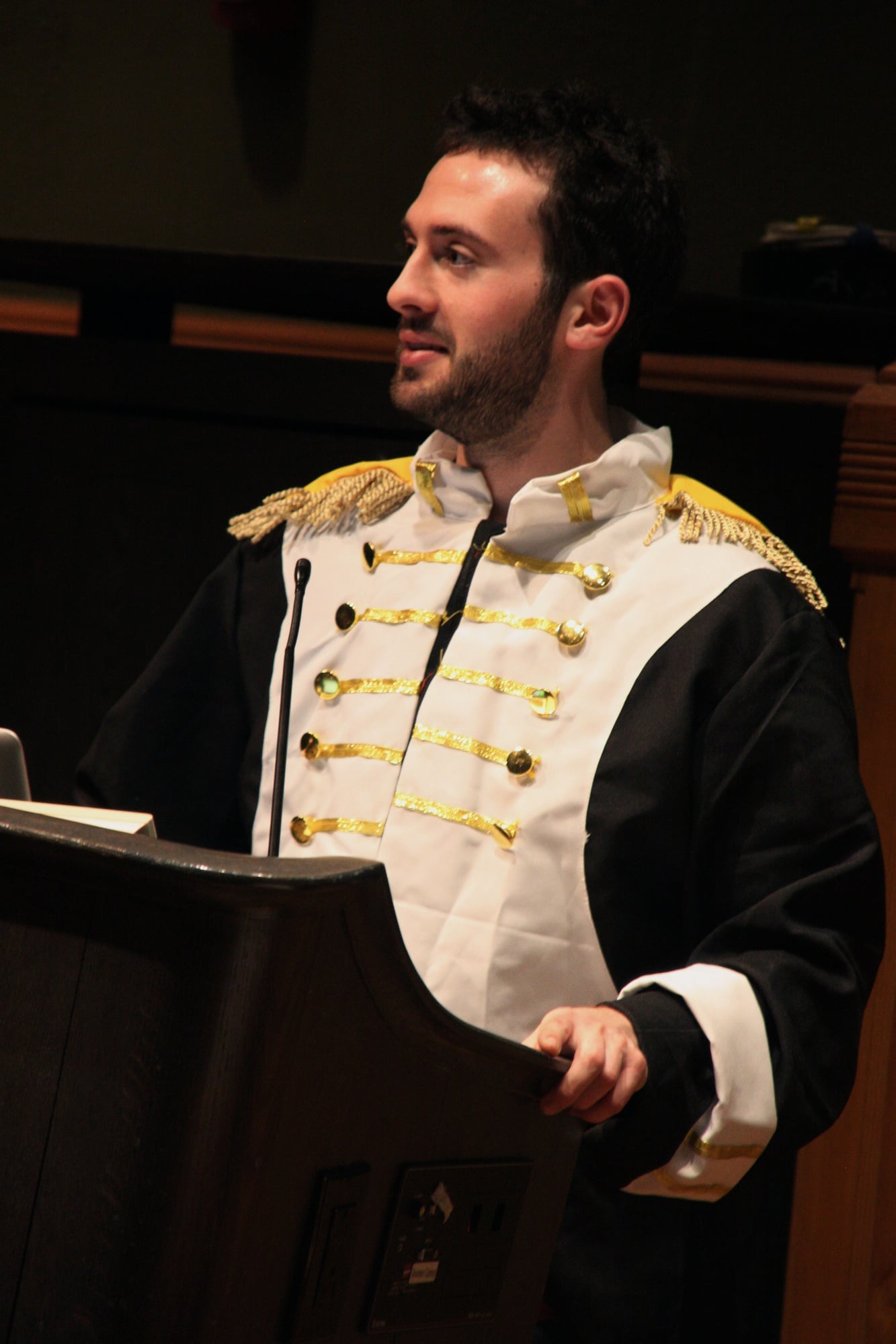 Mayopoulos always wears his Napoleonic jacket to every UC meeting. The toy sword that he often carries around has also become a recognizable symbol of his presidency.