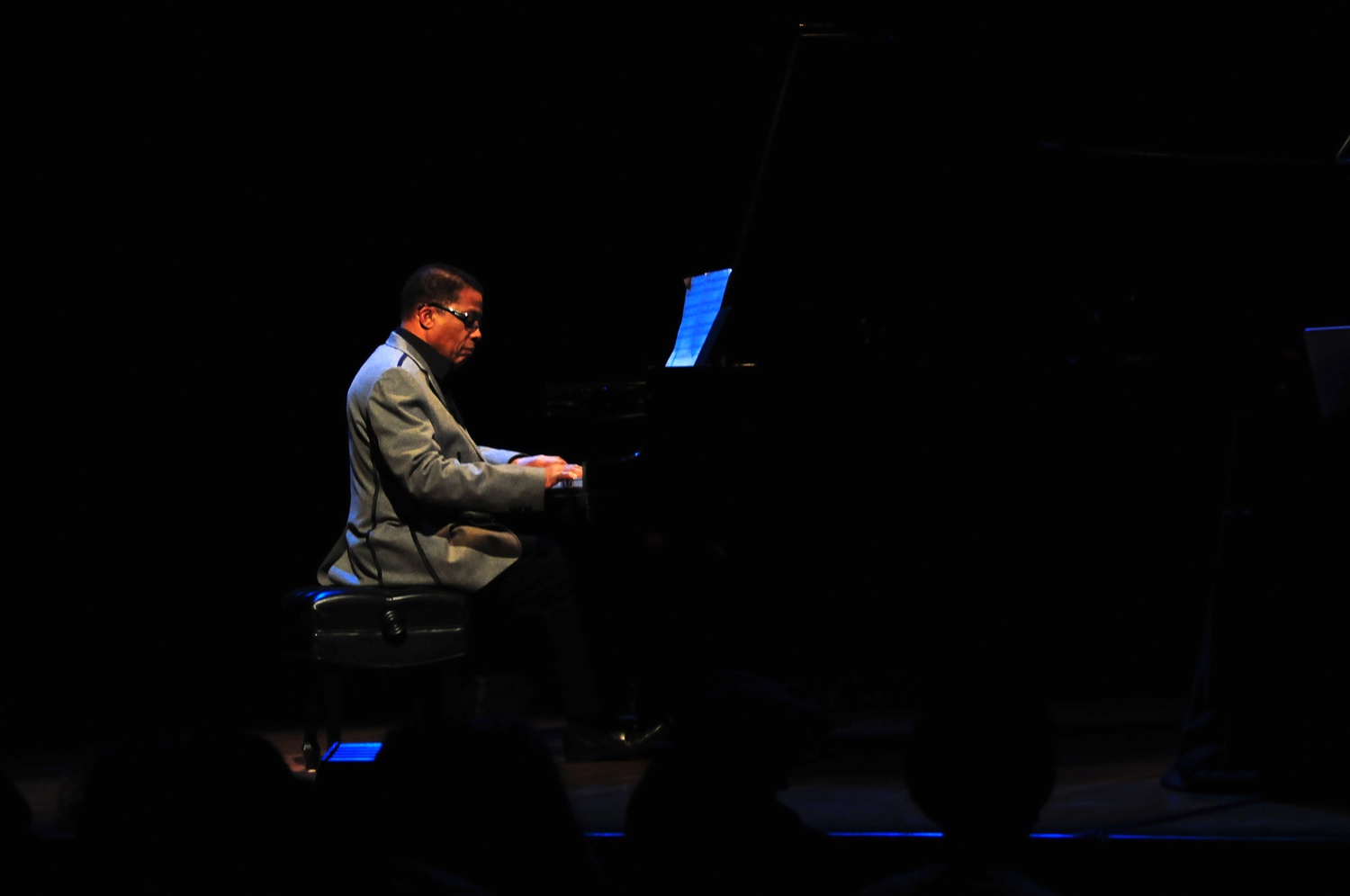 Jazz musician Herbert “Herbie” J. Hancock plays the piano for audience members on Thursday Feb.27 as part of "The Ethics of Jazz" lecture series in Sanders. 