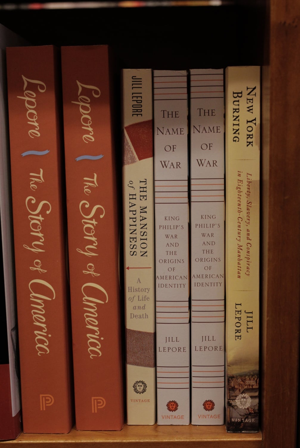 Lepore's books sit on the shelf at the Harvard Book Store. Lepore's bibliography is expansive and continues to grow. Her next novel is slated to be published in October of this year.