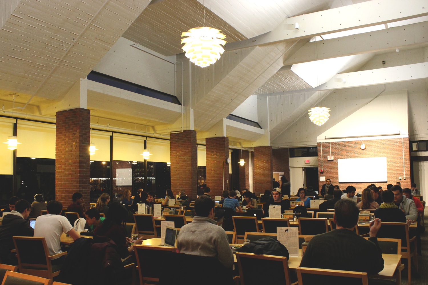 Mather Dining Hall at dinner time.