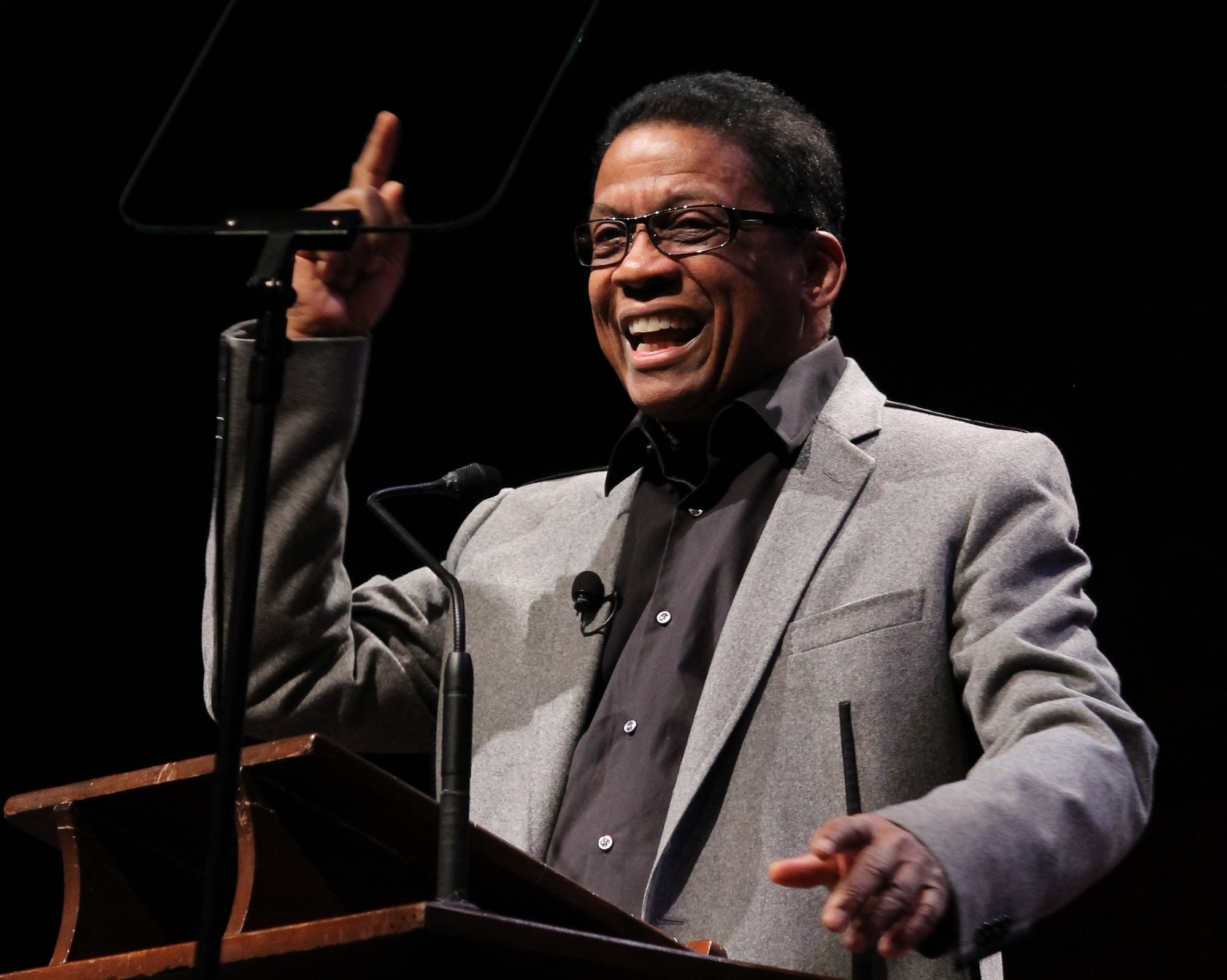 Herbie Hancock, jazz pianist and keyboardist, speaks about melding music and technology at the fourth lecture in the Norton Lecture series Monday afternoon in Sanders Theatre.
