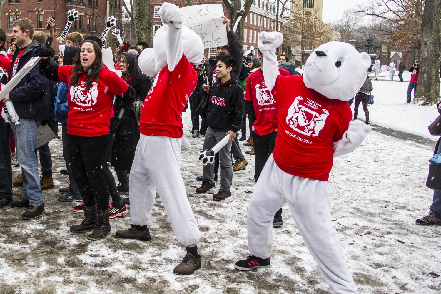 Upperclassmen storm Harvard Yard on Thursday morning to start off Housing Day festivities. The Class of 2017 received their housing assignments from their future housemates and visited their Houses during the evening to participate in festivities organized by the Houses.