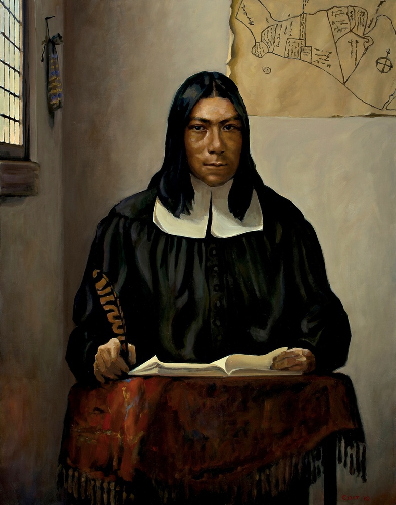 Caleb Cheeshahteaumuck was the first Native American to graduate from Harvard College in 1665. His portrait hangs in Annenberg Hall.