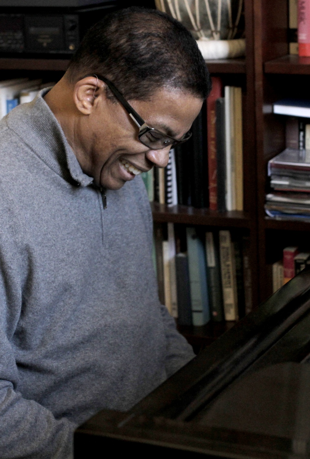 Herbert "Herbie" J. Hancock improvises in the Fanny Peabody Mason Music Building on March 11. The jazz musician is the 2014 Charles Eliot Norton Professor of Poetry.