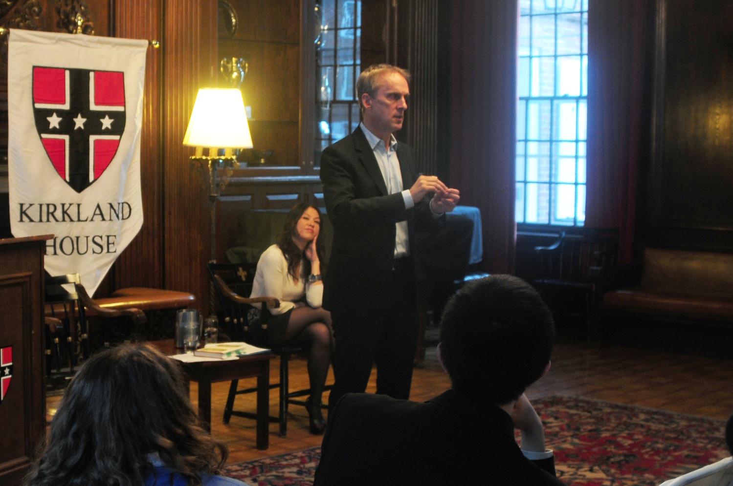 Jed Rubenfeld and Amy Chua talk about their new book, The Triple Package, in the Kirkland JCR on Friday. Their book, which came out in February, discusses factors behind the success of different cultural groups in America. 