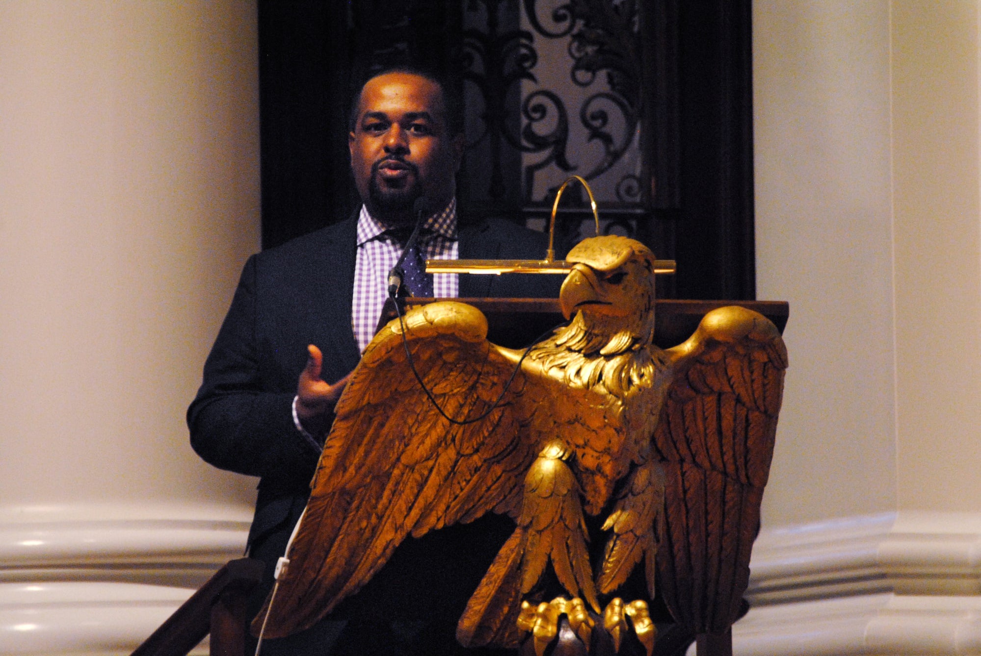 Joshua DuBois, former Special Assistant to President Obama and Executive Director of the White House Office of Faith-Based and Neighborhood Partnerships, gives the William Belden Noble Lecture in Memorial Church on Monday.
