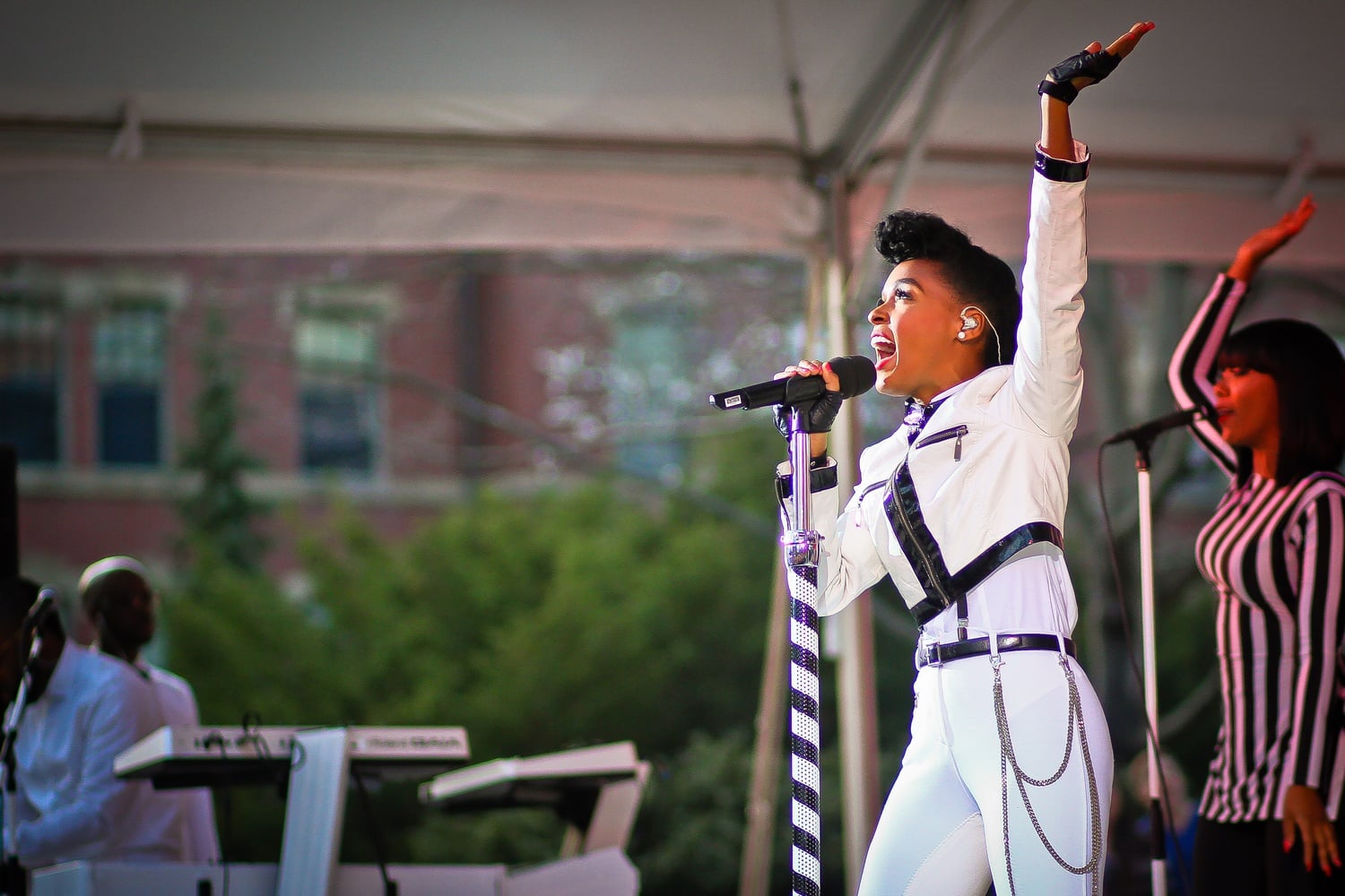 Janelle Monae performs “Dance Apocalyptic” from her 2013 Electric Lady album at Yardfest, the College's annual spring concert held in Tercentenary Theater on Sunday evening. 