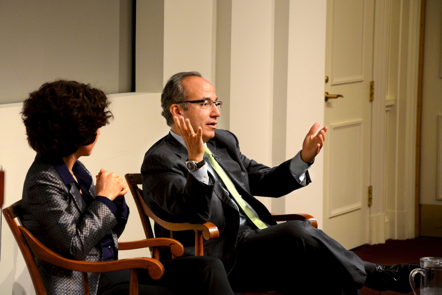 Felipe Calderon, former Mexican President, speaks at Harvard Business School on April 14 during his lecture "Climate Change and Business" in Sprangler Auditorium. 