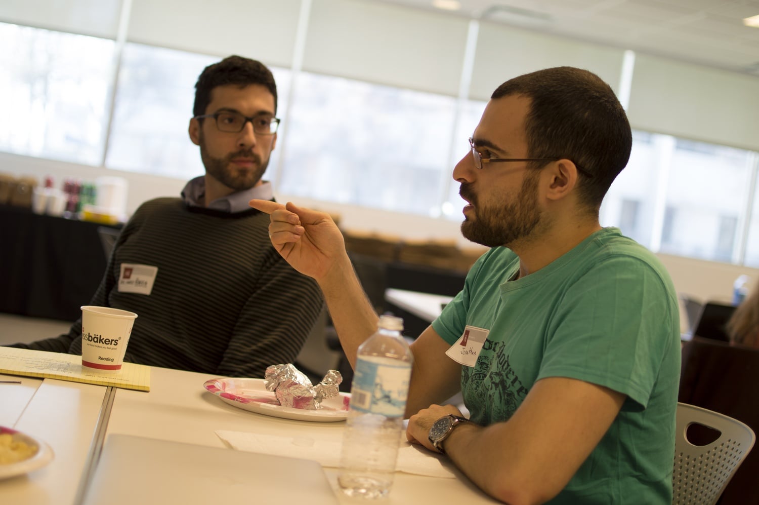 A participant of the Sustainability Hackathon proposes an idea on Saturday afternoon in the Harvard i-lab.  Application developers, engineers, and artists came together to solve real-world issues in the first sustainability hackathon. 