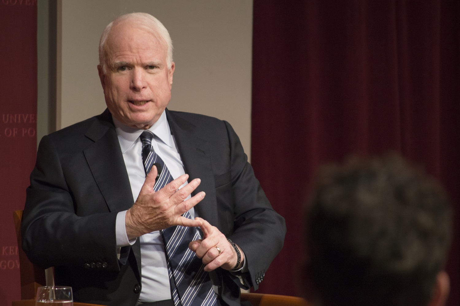 Senator John S. McCain of Arizona speaks of foreign policy in Asia and Eastern Europe at the Institute of Politics on Wednesday evening.