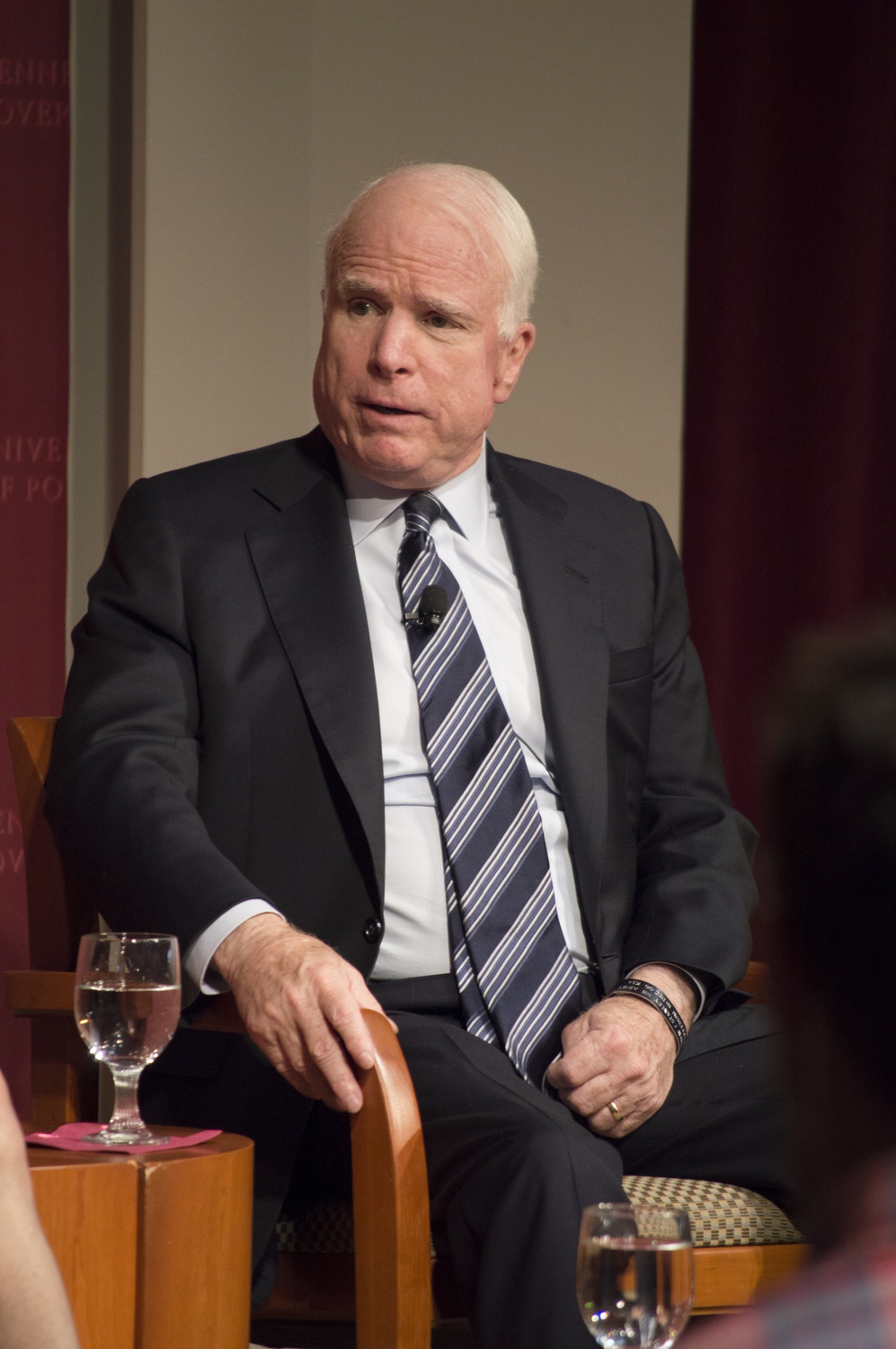 Senator John S. McCain (R-Ariz.) speaks of foreign policy in Asia and Eastern Europe at the Institute of Politics on Wednesday evening.