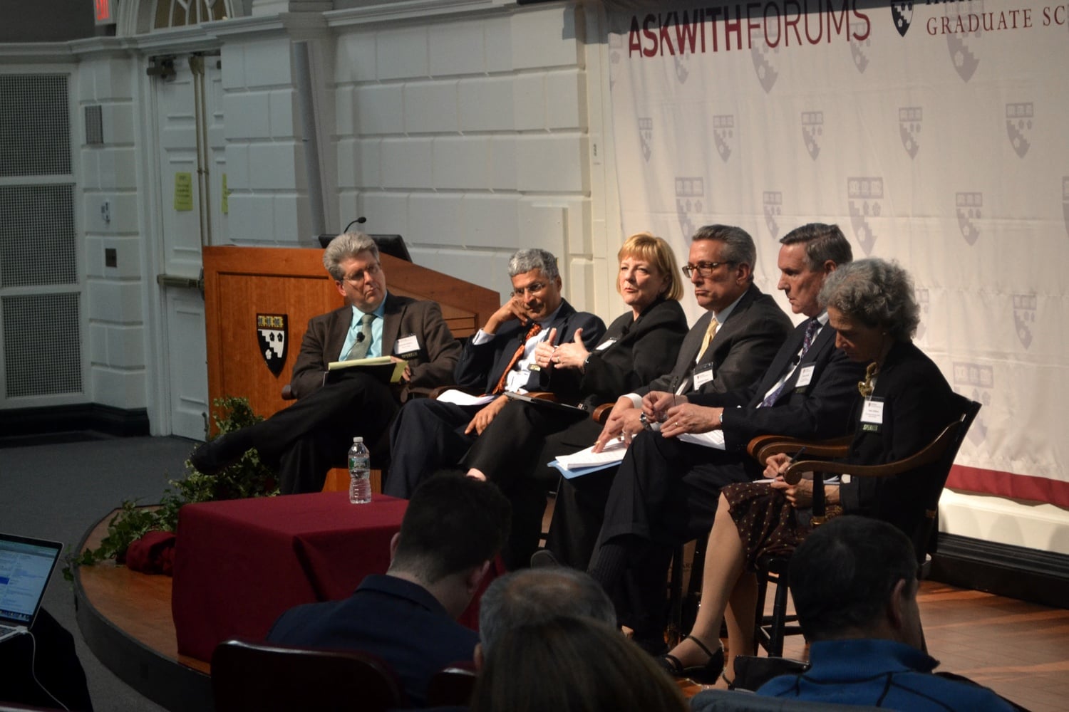 Panelists discuss the current state of K-12 education in a Harvard Graduate School of Education Askwith Forum on Thursday, April 24. 