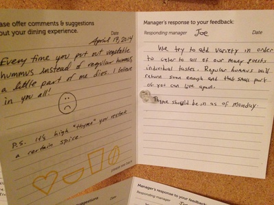 Cover image for "More Grapes on Pizza": HUDS Comment Cards