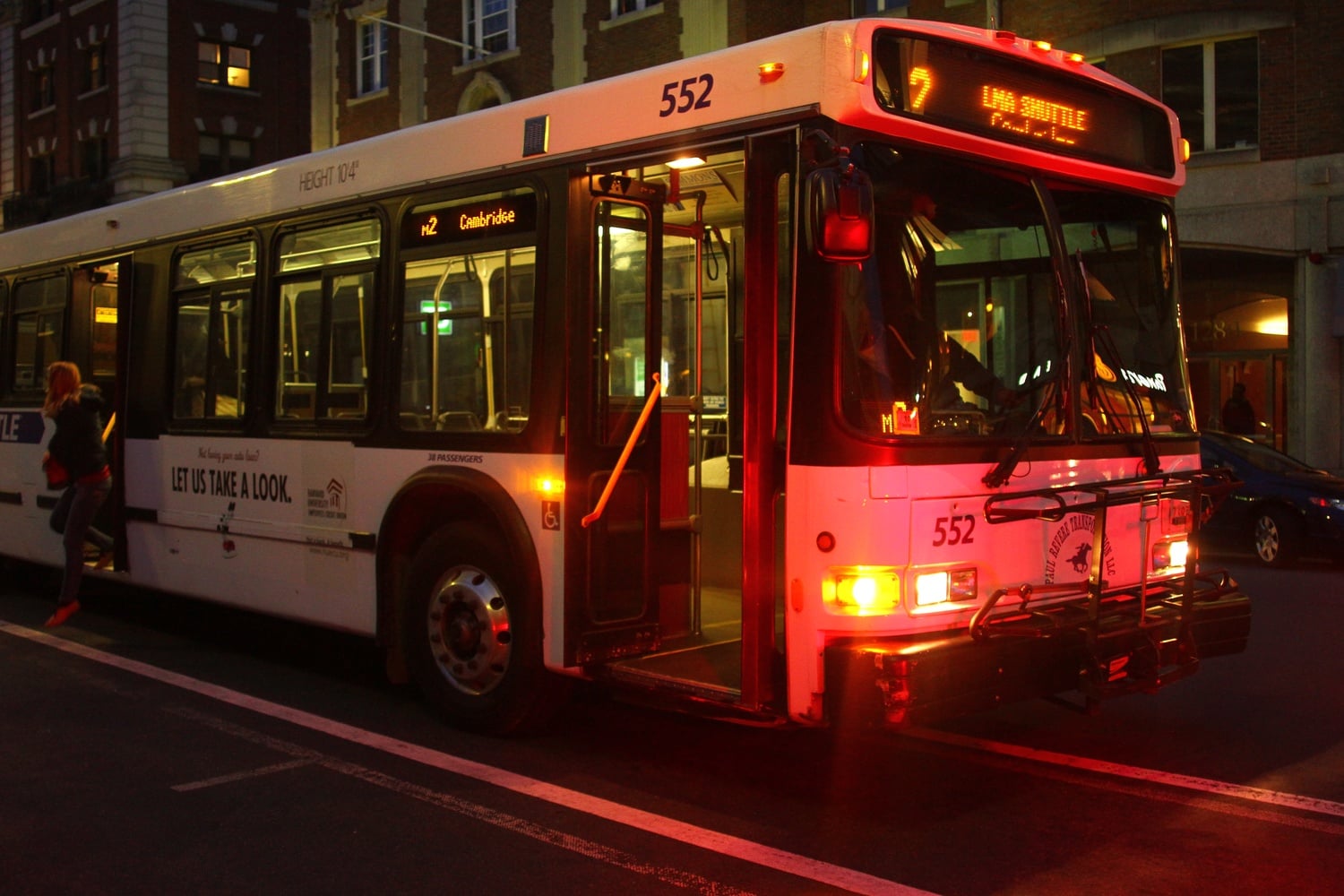 The M2 Cambridge-Vanderbilt Hall shuttle, which travels from Harvard Square to Harvard Medical School, drops off passengers outside of Widener Gate.