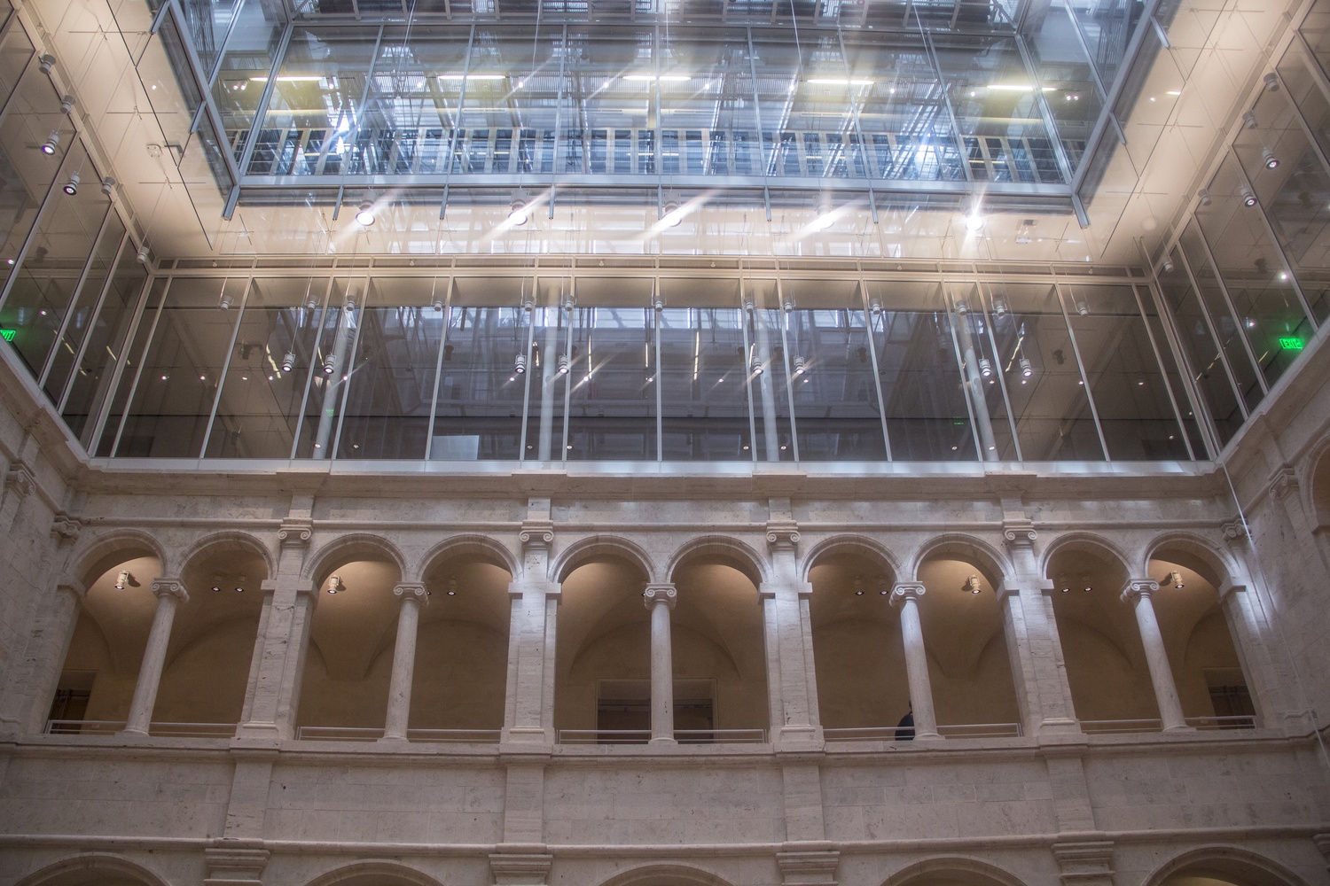 The ceiling of the Calderwood Courtyard has been remade using glass to allow a more natural inflow of light for the exhibits. The Harvard Art Museums are scheduled to be reopened in the fall of 2014.