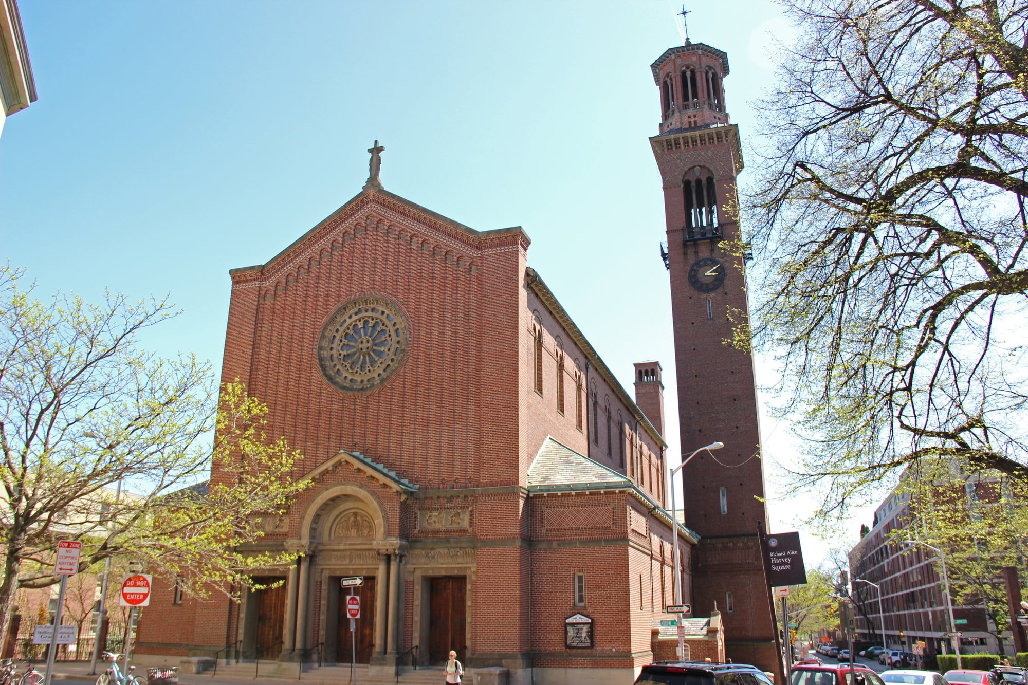 The exterior of St. Paul Catholic Church on Mount Auburn St. In association with the Archdiocese of Boston, the church will be holding a series of events on Monday in response to the "black mass" staged by Harvard Extension School students.