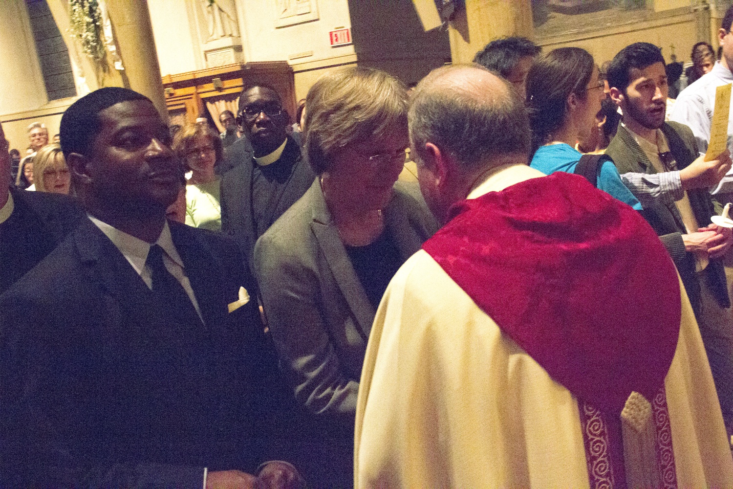 University President Drew G. Faust converses with Reverand Jonathan L. Walton during Monday’s holy hour.
