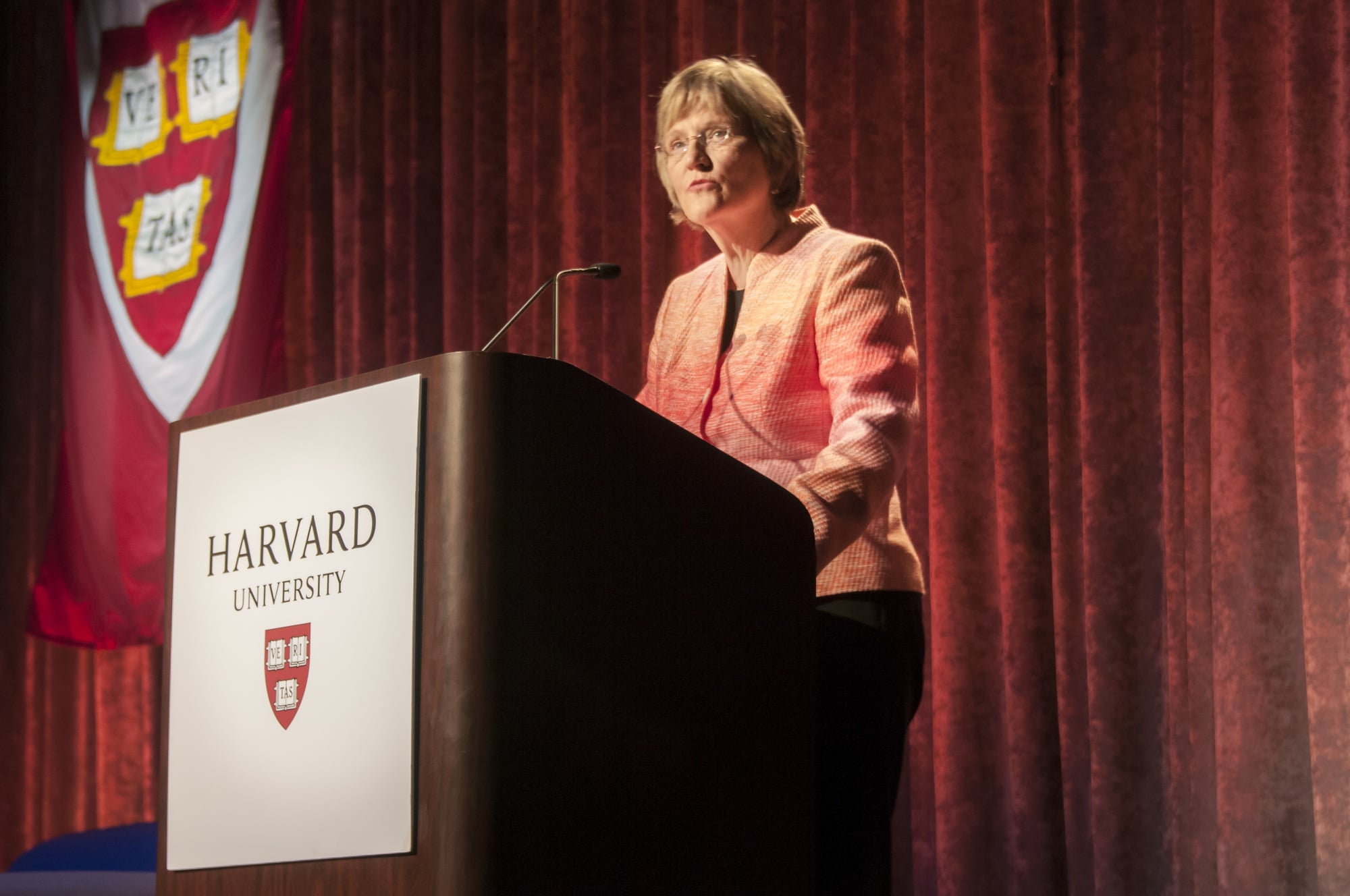 University President Drew G. Faust provides the keynote speech at the Your Harvard: New York event organized by the Harvard Alumni Association on the USS Intrepid in New York City.